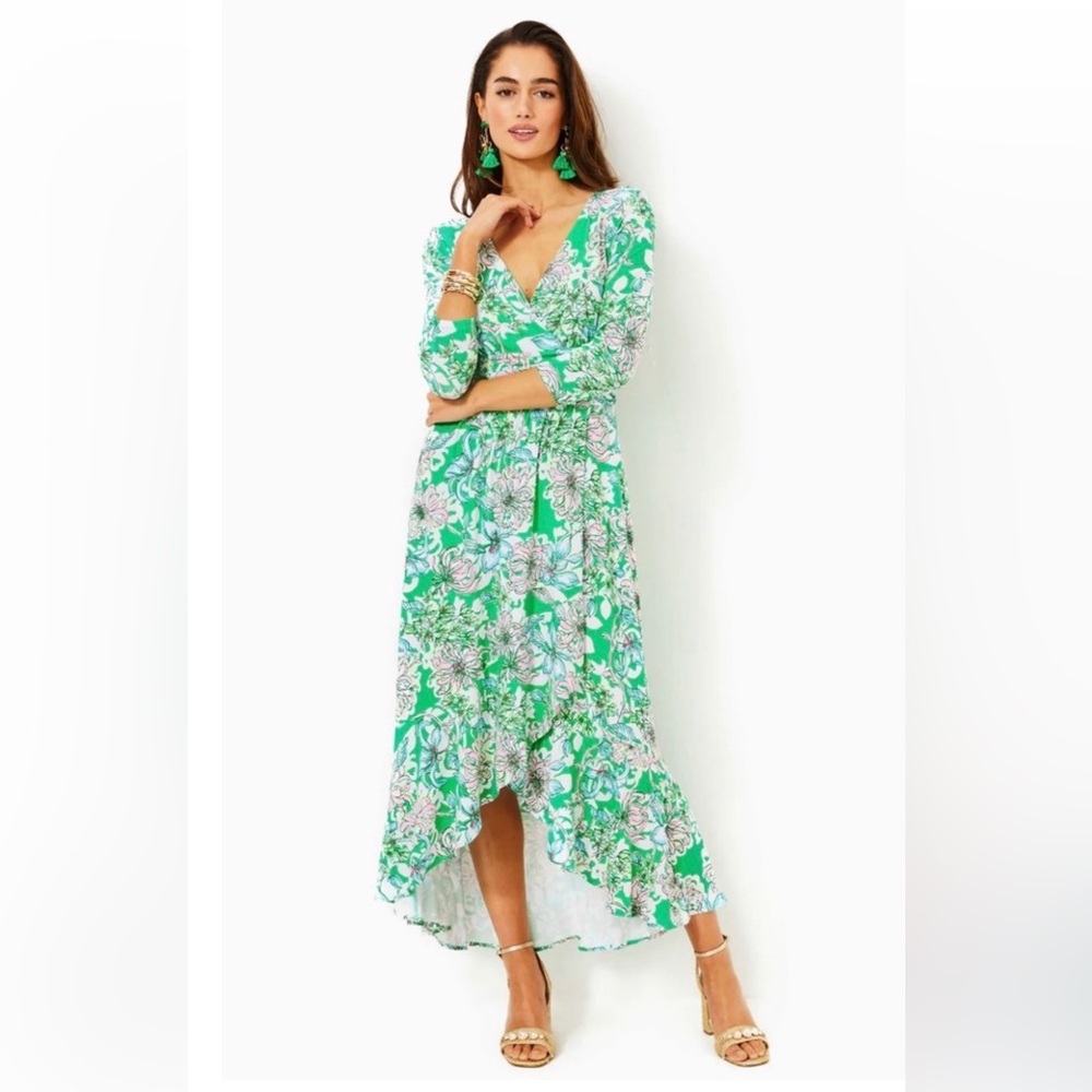 Lilly Pulitzer Moana Maxi Dress Spearmint Blossom Sz Large NEW Green‎ Floral